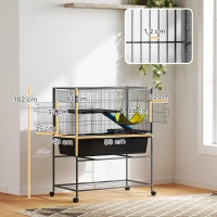 PawHut Jaula para Animales Pequeños de 3 Niveles con Rampas Antideslizantes Puertas Amplias y Ruedas con Freno 88x48x102cm Gris(m-3)