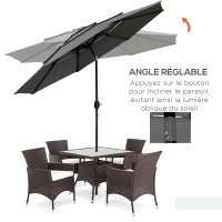 Outsunny Parasol de jardin extérieur parasol inclinable Ø 2,85 x 2,5 m avec manivelle, 2 évents, toile 180 g/m², Anti-UV, gris(m-4)