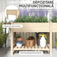 Outsunny Strat Înălțat de Grădină cu Masă Laterală, Raft Inferior și  Orificii de Drenaj, 207x59x78 cm, Lemn Natural(m-5)