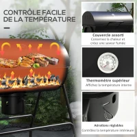 Outsunny Barbecue au charbon de bois BBQ avec couvercle, grille et thermomètre, avec roues, poignée, 95 x 71,5 x 102 cm, noir(m-6)
