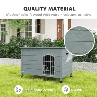 PawHut Wooden Dog House with Removable Bottom, Wire Door, Openable Top, Pet Shelter for Small Dog, 80 x 55 x 53.5cm, Dark Grey(m-4)