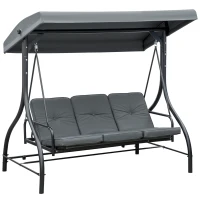 Outsunny 3 Seater Canopy Swing Chair, 2 in 1 Garden Swing Seat Bed, with Adjustable Canopy and Metal Frame, Dark Grey(m-1)