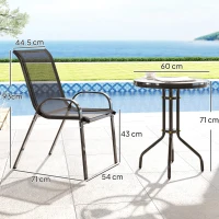 Outsunny Set Mobilier de Grădină din 3 Piese cu Scaune Suprapozabile și Masă din Sticlă, 54x71x93 cm, Gri Închis(m-3)