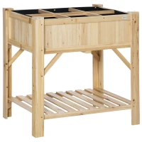 Outsunny Jardinière sur Pieds - carré Potager avec étagère - dim. 78L x 58l x 81H cm - 6 Compartiments - Feutre Drainage Inclus - Bois Sapin pré-huilé(m-11)