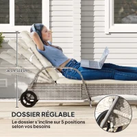 Outsunny Transat bain de soleil matelas inclinaison réglable multipositions accoudoirs roulettes 200 x 73 x 30-103 cm gris clair(m-6)