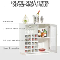 HOMCOM Dulap pentru Sticle cu Suport pentru Pahare și Sticle de Vin, 80x36x85 cm, Alb(m-4)