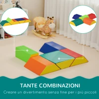 HOMCOM Set Costruzioni Morbide per Bambini con 5 Blocchi a Rettangolo e Trapezio, in PU e EPE, 48.3x19.1x48.3 cm, Multicolore(m-6)