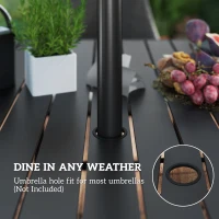 Outsunny 6 Seater Rattan Dining Set with Cushions, Garden Furniture Set with Armchairs, Rectangle Slatted Table Top, Steel Frame, Parasol Hole, Wicker Outdoor Furniture for Patio, Balcony, Grey(m-8)