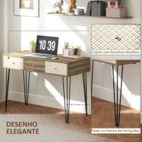 HOMCOM Escritorio Boho-Chic con Cajones Patas Horquilla y Encimera Espaciosa para Oficina Dormitorio Tocador 105x50x75cm Madera(m-5)