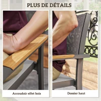 Outsunny Lot de 4 chaises de jardin, chaises de salle à manger avec accoudoirs effet bois cadre en aluminium, gris clair(m-7)