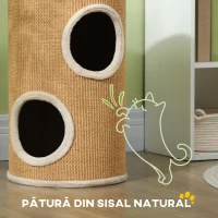 PawHut Stâlp de Zgâriat pentru Pisici cu 2 Niveluri, Înveliș din Sisal și Paturi din Pluș, Ø35x60 cm, Maro(m-5)