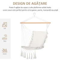 Outsunny Balansoar Suspendat din Țesătură cu Ciucuri și Bară din Lemn de Plop, 90x50 cm, Crem(m-5)