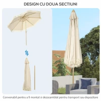 Outsunny Umbrelă de Grădină Înclinabilă pe 3 Niveluri cu Franjuri, Manivelă și Tijă cu 2 Secțiuni, Ø265x244 cm, Crem(m-8)