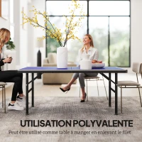 SPORTNOW Mini table de ping pong 153x76cm avec plateau traité UV, pieds réglables, filet et 5 pieds, bleu(m-7)