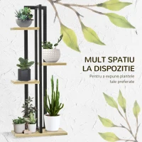 Outsunny Suport pentru Plante cu 4 Etaje din Lemn de Brad și Metal, 45x25x110 cm, Negru(m-4)