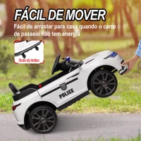 AIYAPLAY Carro Elétrico de Policia para Crianças com Bateria 12V Controlo Remoto Farol Buzina Sirene e Música 112x66x50 cm Branco(m-7)