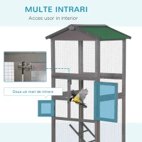 PawHut Colivie pentru Păsări din Lemn și Plasă Metalică cu 2 Uși și Tavă Detașabilă, 68x63x165 cm, Gri Deschis(m-5)