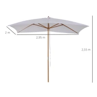 Outsunny Chapéu de Sol de Jardim com Sistema de Poleia Teto Ventilado e Mastro de Madeira para Exterior 2,95x2x2,55m Branco(m-3)