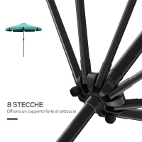 Outsunny Ombrellone Rotondo Inclinabile con Manovella, in Alluminio, Metallo e Poliestere, Ø266x248.5 cm, Verde(m-7)