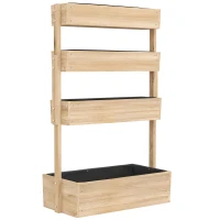 Outsunny Jardinière surélevée en bois avec 4 étages, escalier de fleurs avec doublure, trous de drainage bois naturel(m-12)