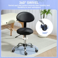 HOMCOM Scaun Pivotant cu Roți și Spătar Ajustabil pe Înălțime, 50x50x83-98 cm, Negru(m-5)