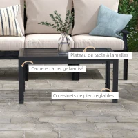 Outsunny Table basse de jardin table d'appoint de patio rectangulaire, cadre en acier, plateau à lattes, 101,5 x 61 x 46 cm, noir(m-4)