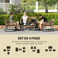 Outsunny Set Mobilier de Grădină din 4 Piese cu Canapea, 2 Fotolii și Măsuță de Cafea, 116x71x78 cm, Negru(m-4)
