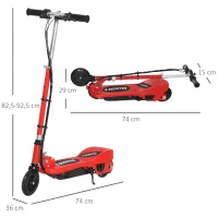 HOMCOM Trotinete Elétrica para Crianças + 7 Anos trotinete Dobrável com Altura Ajustável Bateria Recarregável 24V Velocidade até 12 km/h e Carga 50 kg 74x36x73-91 cm Vermelho(m-3)