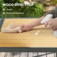 Outsunny Garden Table for 6, 150 cm Rectangular Outdoor Dining Table with 5 cm Umbrella Hole, Wood Effect Top, Rust Resistant Frame, for Patio, Balcony, Terrace, Natural Wood Finish(m-4)