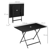 Outsunny Table à manger de jardin pliable avec plateau verre trempé table extérieure avec trou de parasol 110 x 70 x 70 cm noir(m-3)