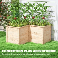 Outsunny Jardinière en forme de L, lit surélevé de jardin, bac à fleurs à fond ouvert, en bois 120 x 120 x 62 cm, bois naturel(m-4)