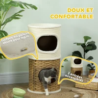 PawHut Niche pour chat d'intérieur à 3 niveaux, tour pour chat avec griffoir en sisal à griffer Ø 40 x 80 cm, crème(m-6)