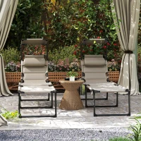 Outsunny Lot de 2 Bains de soleil transats pliables grand confort dossier pare-soleil réglables multi-positions, kaki(m-9)