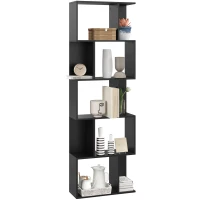 HOMCOM Bibliotecă cu 5 Rafturi Divizate în Formă de S din Lemn, 60x24x184.5 cm, Negru(m-1)