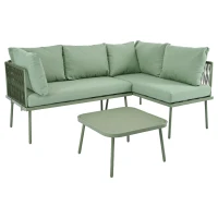 UV-Resistant Garden Lounge Set with Glass Coffee Table, Thick Cushions, L-Shaped Corner Sofa for 4-5 People, 120L x 60W x 86H cm, Green(m-2)