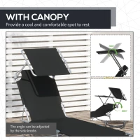 Outsunny Outdoor Foldable Sun Lounger, 4 Level Adjustable Backrest Reclining Sun Lounger Chair with Angle Adjust Sun Shade Awning for Beach, Garden, Patio, Black(m-6)