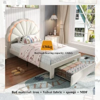 Upholstered Single Bed with Shell Backrest, LED Light Strips, Storage Drawer, Perfect for Sophisticated and Modern Bedroom, 200L x 91W x 114.5H cm, Beige(m-4)