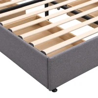Storage Bed with 4 Drawers, Upholstered Double Bed with Iron Frame and Wooden Slats, 193.5 x 141W x 30H cm, Grey(m-13)