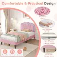 Single Upholstered Bed with LED Adjustable Shell Headboard, Charging Station, Perfect for Sophisticated and Modern Bedroom, 194L x 94W x 111H cm, Pink(m-5)