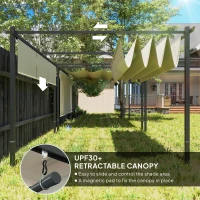 Outsunny 3 x 4m Metal Pergola with Retractable Roof and Roller Shade, Wall-Mounted or Free Standing Gazebo Canopy Pergola Kit, UPF30+ Outdoor Sun Shelter, Beige(m-4)