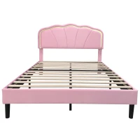 Double Upholstered Bed with LED Adjustable Shell Headboard, Charging Station, Perfect for Sophisticated and Modern bedroom, 194L x 139W x 111H cm, Pink(m-2)