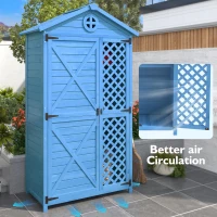 Outdoor Wooden Storage Shed with Ventilation Slots, Weatherproof Roof, Fir Wood Tool House for Garden, Backyard, 90L x 56.5W x 175.5H cm, Blue(m-5)