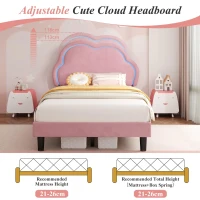 Single Upholstered Bed with Adjustable Cloud Headboard and RGB LED, Perfect for Sophisticated and Modern Bedroom, 194L x 106W x 118H cm, Pink(m-4)