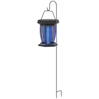 Outsunny 2-in-1 Electric Fly Zapper with UVA Light, Hanging Garden Lantern, Solar and USB-DC Rechargeable Insect Mosquito Bug Zapper, Fly Killer for Indoor and Outdoor Use, Black(m-11)