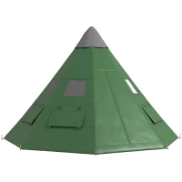 Outsunny 6 Men Tipi Tent with Carry Bag - Green(m-11)