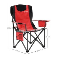 Outsunny Set of 2 Folding Camping Chairs, Padded Camping Chairs with Adjustable Armrests, Portable & Lightweight Folding Camp Chair with Cooler Bag, Cup Holder and Side Pockets, Red(m-3)