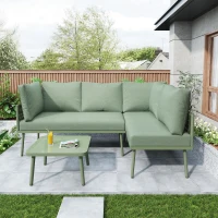 UV-Resistant Garden Lounge Set with Glass Coffee Table, Thick Cushions, L-Shaped Corner Sofa for 4-5 People, 120L x 60W x 86H cm, Green(m-1)