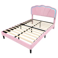 Double Upholstered Bed with LED Adjustable Shell Headboard, Charging Station, Perfect for Sophisticated and Modern bedroom, 194L x 139W x 111H cm, Pink(m-11)