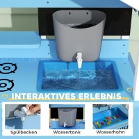 AIYAPLAY Outdoor-Spielküche für Kinder mit Sonnendach, Kochgeschirr-Set, Massivholz, Blau(m-5)