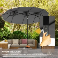Outsunny Umbrela de Gradina Dubla inclinabila 45°, cu Manivela si 3 Orificii de Ventilatie, 295x152x222 cm, Gri(m-4)
